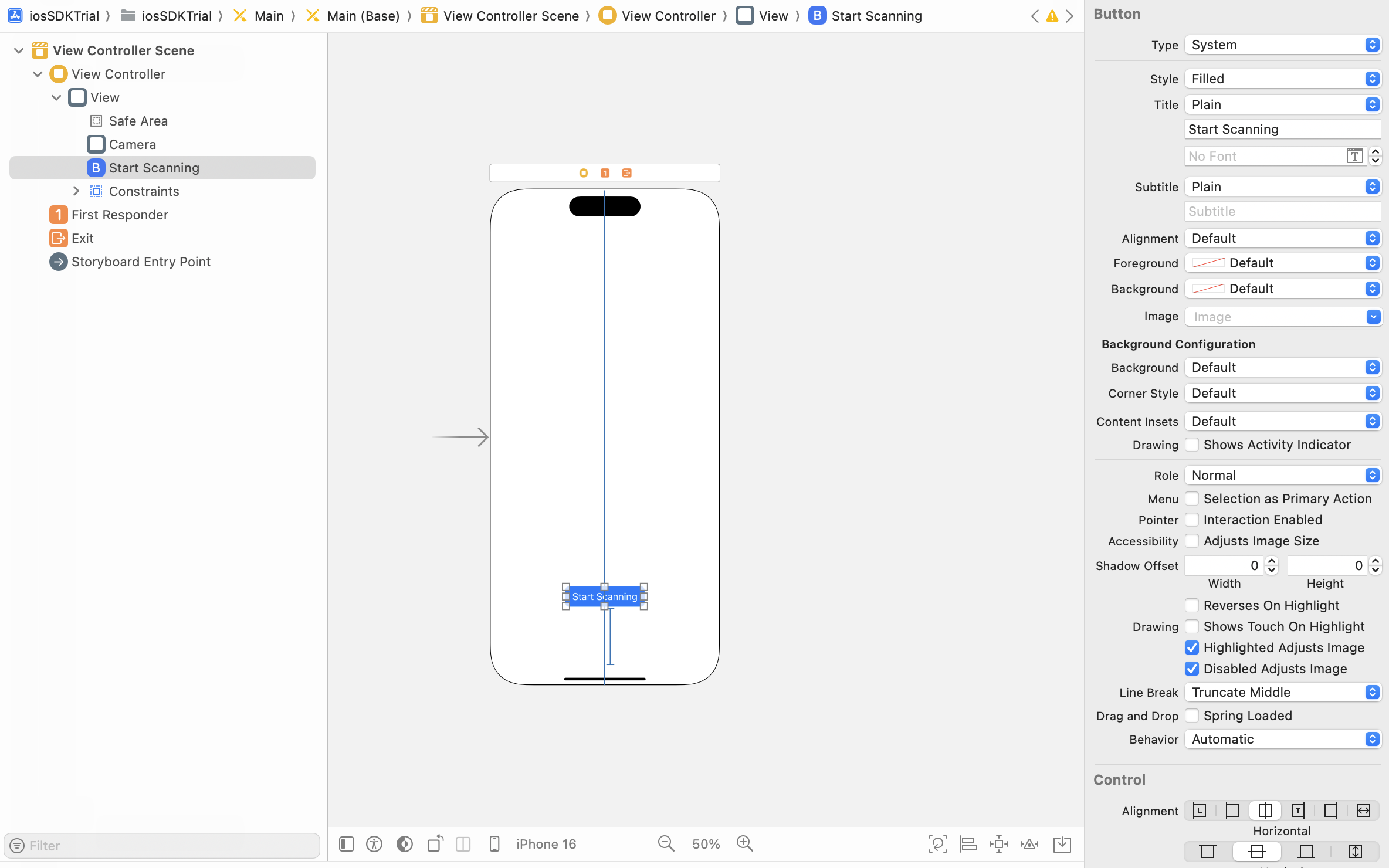 Add Start Button - Storybaord Demo